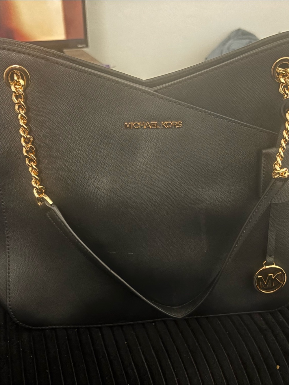 Michael Kors Black Tote with Gold Chain Handles